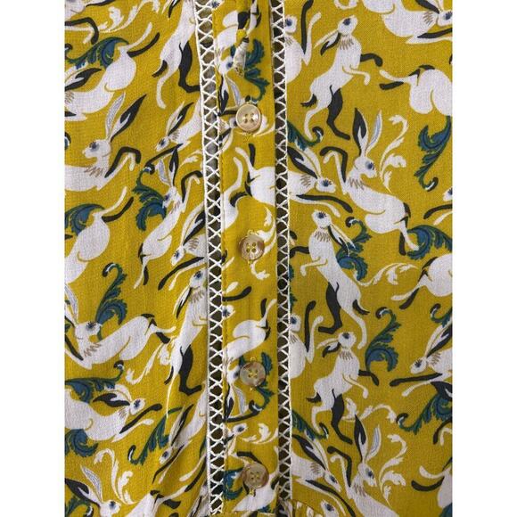MAEVE By Anthropology Janie Hare Print Flouncy Ruffle Hem Crochet Trim Blouse 4 - Picture 7 of 16